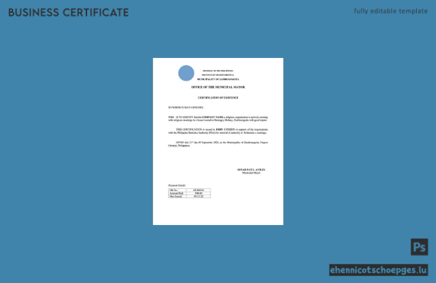Philippinisches Existenzzertifikat (Word und PDF), Version 2 – Beispielvorschau